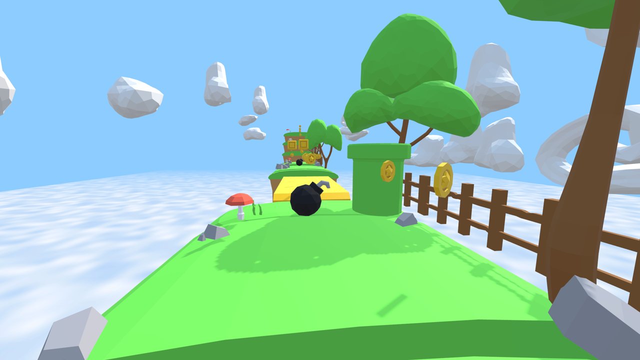 Green meadows: the first level with ? boxes and a walking bomb